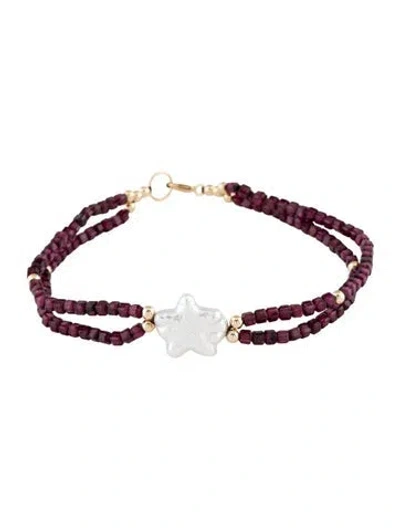 Pre-owned Bracelet 14k Pearl & Rhodolite Star Bead Station , 7" In Multi