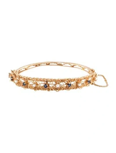 Pre-owned Bracelet 14k Pearl & Sapphire Bangle , 6.25" In Multi