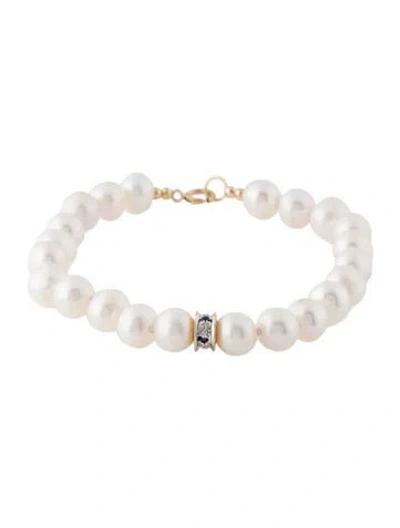 Pre-owned Bracelet 14k Pearl & Sapphire Bead , 6.5" In Multi