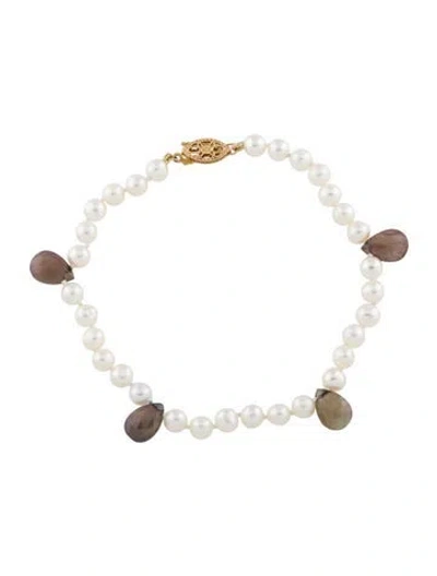 Pre-owned Bracelet 14k Pearl & Sapphire , 7.75" In Multi