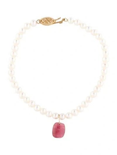 Pre-owned Bracelet 14k Pearl & Tourmaline Bead Charm , 7.25", 7.25" In Multi