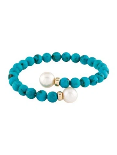 Pre-owned Bracelet 14k Pearl & Turquoise Wrap Bead , 6.5" In Multi