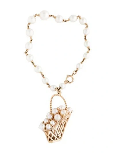 Pre-owned Bracelet 14k Pearl Basket Charm , 6.5" In Multi