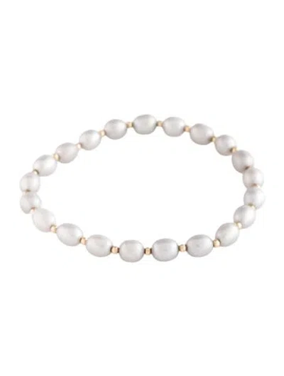 Pre-owned Bracelet 14k Pearl Bead , 6" In White