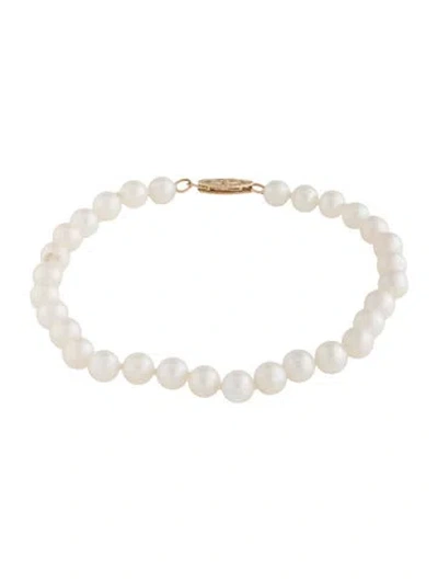 Pre-owned Bracelet 14k Pearl Bead , 7" In White