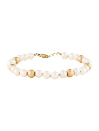 Pre-owned Bracelet 14k Pearl Bead , 7.75" In White