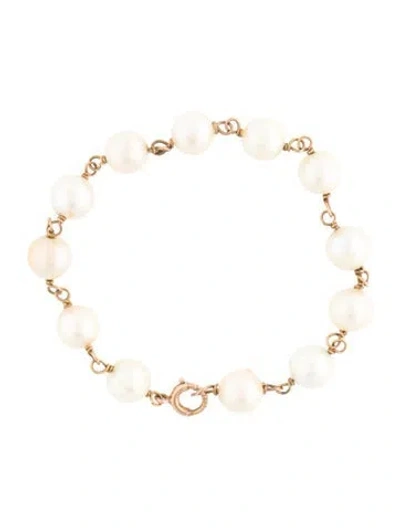 Pre-owned Bracelet 14k Pearl Bead Link , 5.75" In Multi
