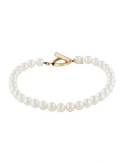 Pre-owned Bracelet 14k Pearl Bead Toggle , 7" In Multi