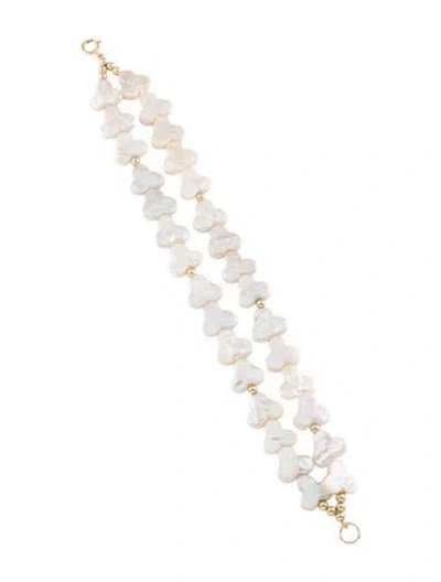 Pre-owned Bracelet 14k Pearl Clover Double Strand Bead , 7" In Multi
