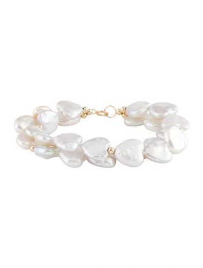 Pre-owned Bracelet 14k Pearl Heart Bead Double Strand  In Multi