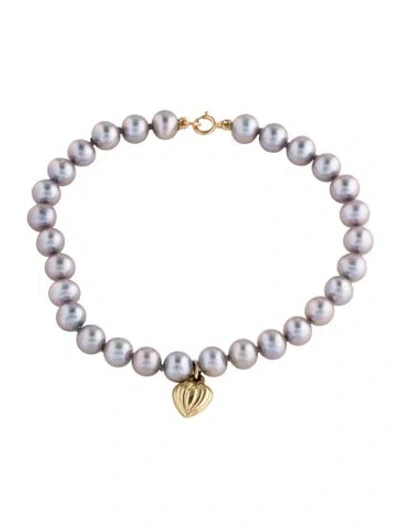 Pre-owned Bracelet 14k Pearl Heart Charm , 7" In Multi