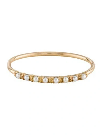 Pre-owned Bracelet 14k Pearl Hinged Bangle, 6.5" In Multi