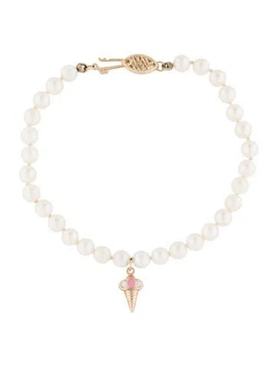 Pre-owned Bracelet 14k Pearl Ice Cream Charm , 7" In Multi