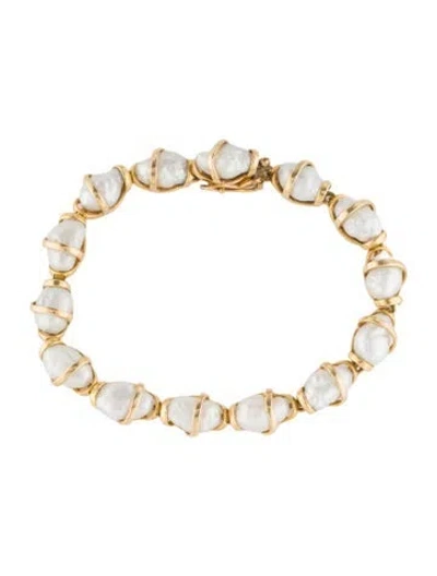 Pre-owned Bracelet 14k Pearl Link , 6.5" In White