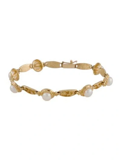 Pre-owned Bracelet 14k Pearl Link , 6.75" In Multi