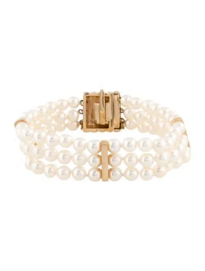 Pre-owned Bracelet 14k Pearl Multistrand Bead  In White