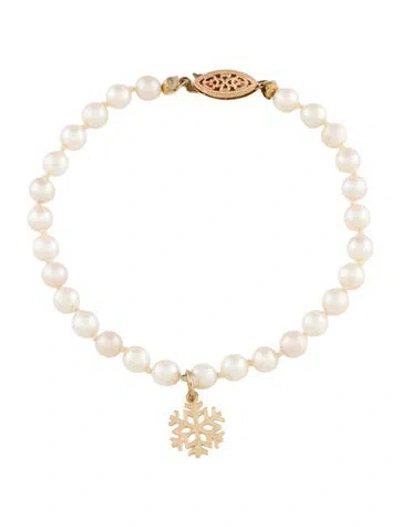 Pre-owned Bracelet 14k Pearl Snowflake Charm , 6.75" In Multi