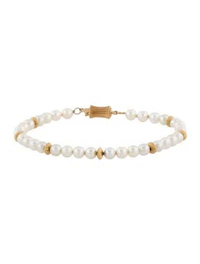 Pre-owned Bracelet 14k Pearl Station Bead Strand, 7" In Multi