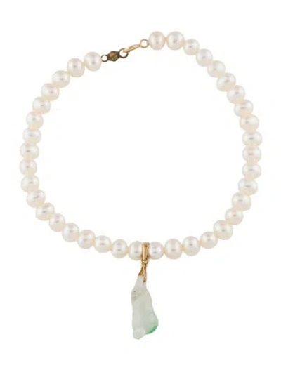 Pre-owned Bracelet 14k Pearl Strand & Jadeite Charm , 6.75", 6.75" In Multi