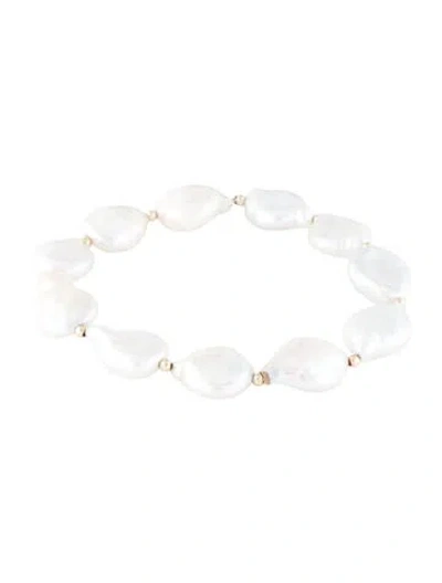 Pre-owned Bracelet 14k Pearl Stretch Bead , 8" In White