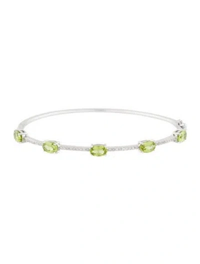Pre-owned Bracelet 14k Peridot & Diamond Bangle , 6.5" In Multi