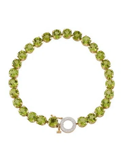 Pre-owned Bracelet 14k Peridot & Diamond Link , 7.25" In Multi