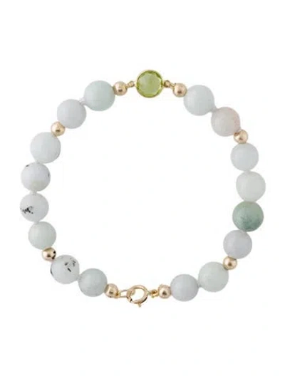 Pre-owned Bracelet 14k Peridot & Jadeite Bead , 6.5" In Multi
