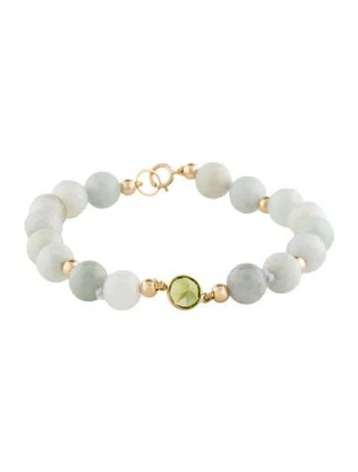Pre-owned Bracelet 14k Peridot & Jadeite Beaded , 6.75" In Multi