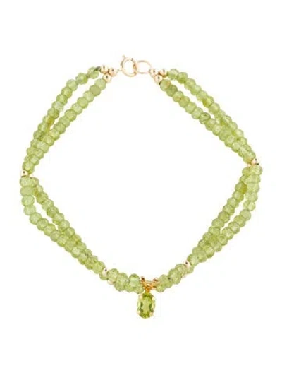Pre-owned Bracelet 14k Peridot Double Strand Bead , 7.5" In Multi