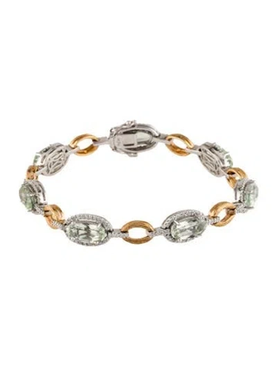 Pre-owned Bracelet 14k Prasiolite & Diamond Station , 6.75" In Multi