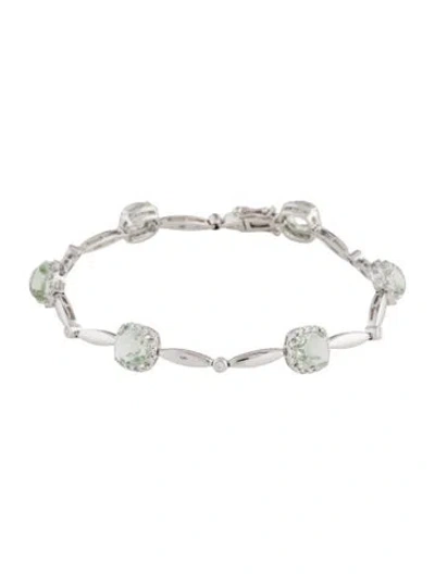 Pre-owned Bracelet 14k Prasiolite & Diamond Station Necklace, 6.75" In Multi