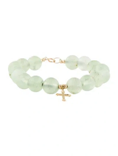 Pre-owned Bracelet 14k Prehnite Cross Charm Bead , 6.25" In Multi