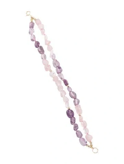 Pre-owned Bracelet 14k Rose Quartz & Amethyst Double Strand Bead , 7" In Multi