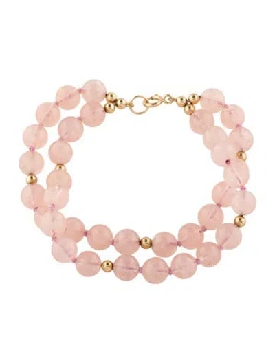 Pre-owned Bracelet 14k Rose Quartz Bead , 7" In Multi