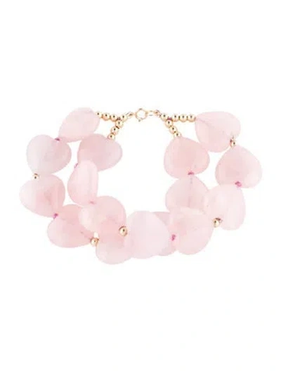 Pre-owned Bracelet 14k Rose Quartz Heart Double Strand  In Multi