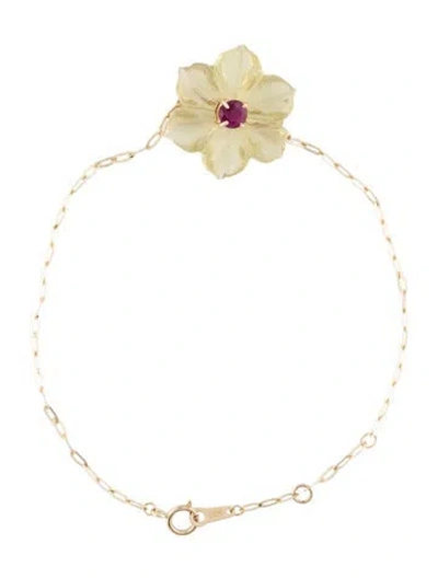 Pre-owned Bracelet 14k Ruby & Citrine Flower Station , 7.25" In Multi