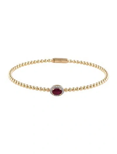 Pre-owned Bracelet 14k Ruby & Diamond Bangle, 6.5" In Multi