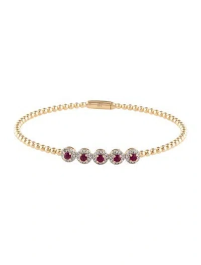 Pre-owned Bracelet 14k Ruby & Diamond Bangle, 6.75" In Multi
