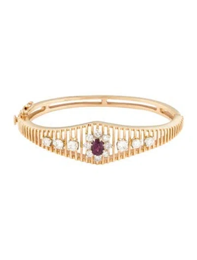 Pre-owned Bracelet 14k Ruby & Diamond Bangle , 6.25" In Multi
