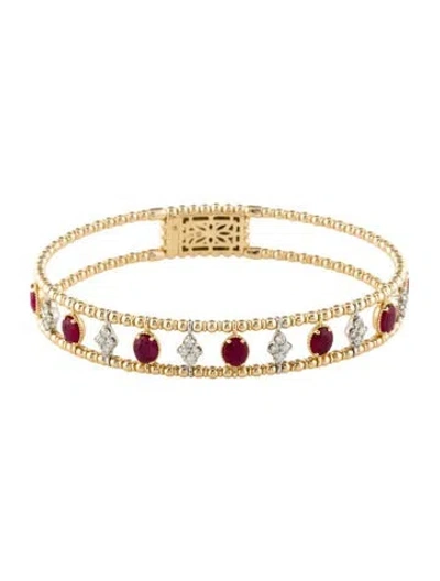 Pre-owned Bracelet 14k Ruby & Diamond Bangle , 6.25" In Multi