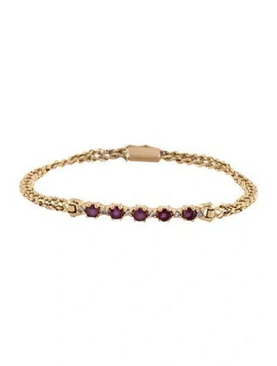 Pre-owned Bracelet 14k Ruby & Diamond Bar Station , 7.25" In Multi