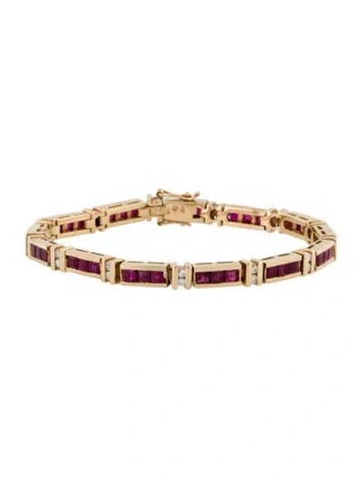Pre-owned Bracelet 14k Ruby & Diamond Channel Link, 6.25" In Multi