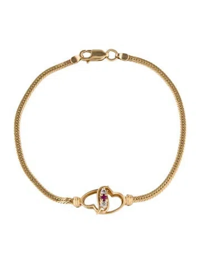 Pre-owned Bracelet 14k Ruby And Diamond Double Heart , 6.75" In Multi