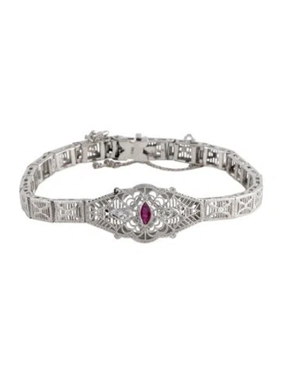 Pre-owned Bracelet 14k Ruby & Diamond Filigree Link , 5.75" In Multi