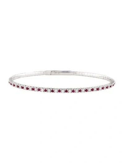Pre-owned Bracelet 14k Ruby & Diamond Flex Bangle , 6.75" In Multi
