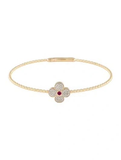 Pre-owned Bracelet 14k Ruby & Diamond Flower Bangle , 6.75" In Multi