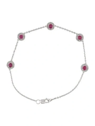 Pre-owned Bracelet 14k Ruby & Diamond Halo Station , 7" In Multi