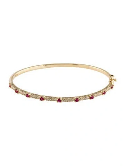 Pre-owned Bracelet 14k Ruby & Diamond Hinged Bangle , 6.5" In Multi