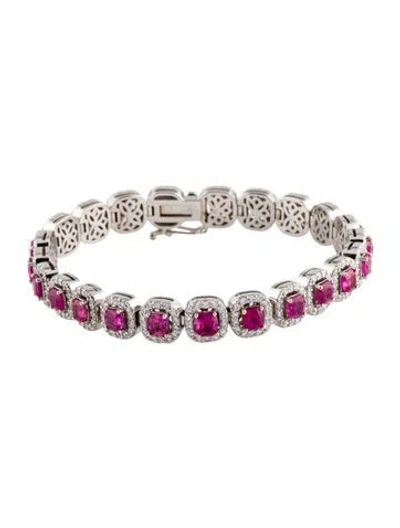 Pre-owned Bracelet 14k Ruby & Diamond Link , 6.5" In Multi