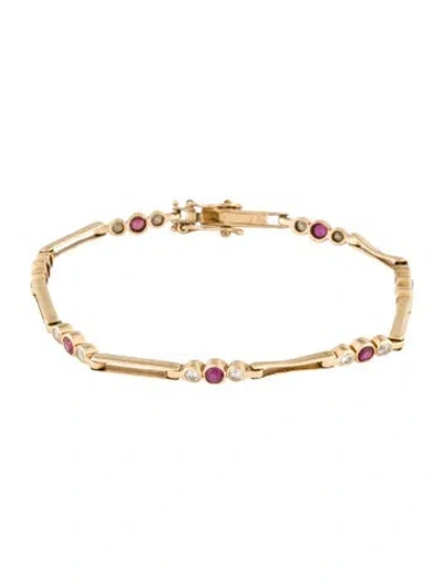 Pre-owned Bracelet 14k Ruby & Diamond Link , 6.5" In Multi